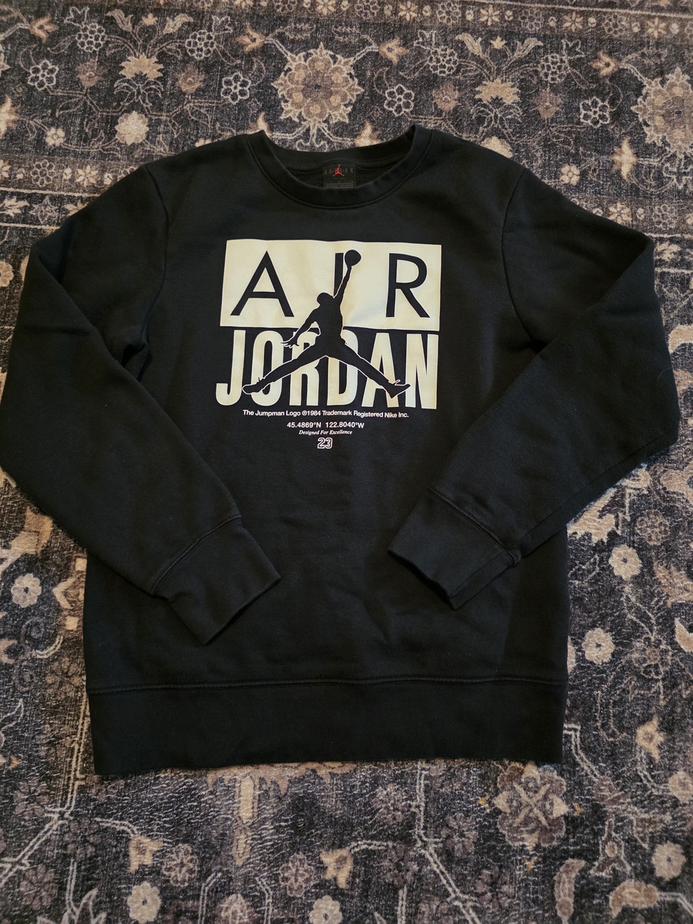 Boys Jordan Black Crewneck with White AIR Jumpman Graphic